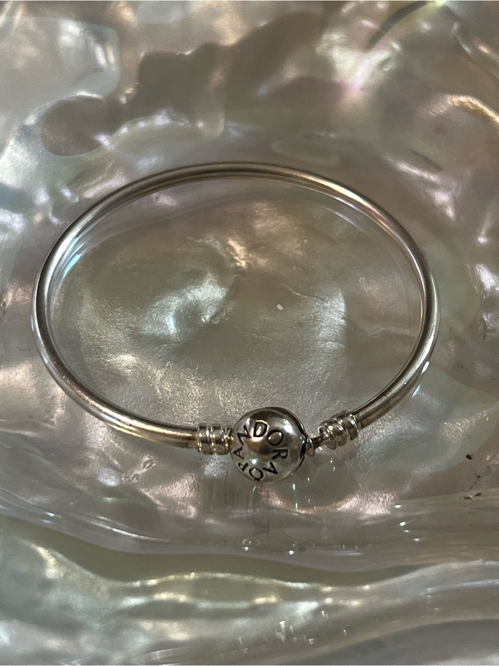 Pandora Silver Hinged Bangle Bracelet with Signature Spherical Clasp - Picture 3 of 3